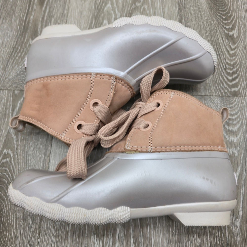 Sperry Saltwater Pearlized Duck Boots‎ Rose Dust Leather Rubber Womens 5.5